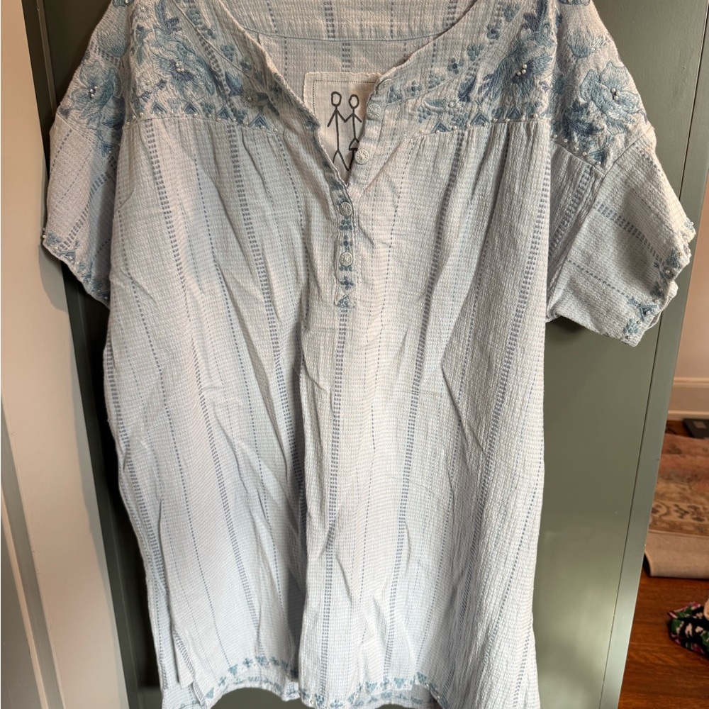 Johnny Was Blue Embroidered Tunic